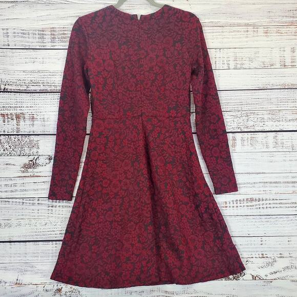 LOFT Red Black Floral Embossed Whimsigoth Midi Dress Size XS Fit & Flare NWT - Picture 2 of 11